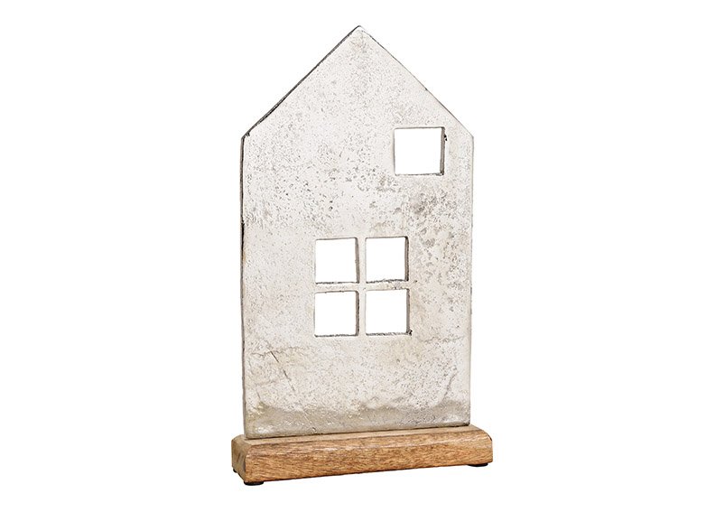 House stand on wooden base made of metal silver (w / h / d) 18x31x5cm