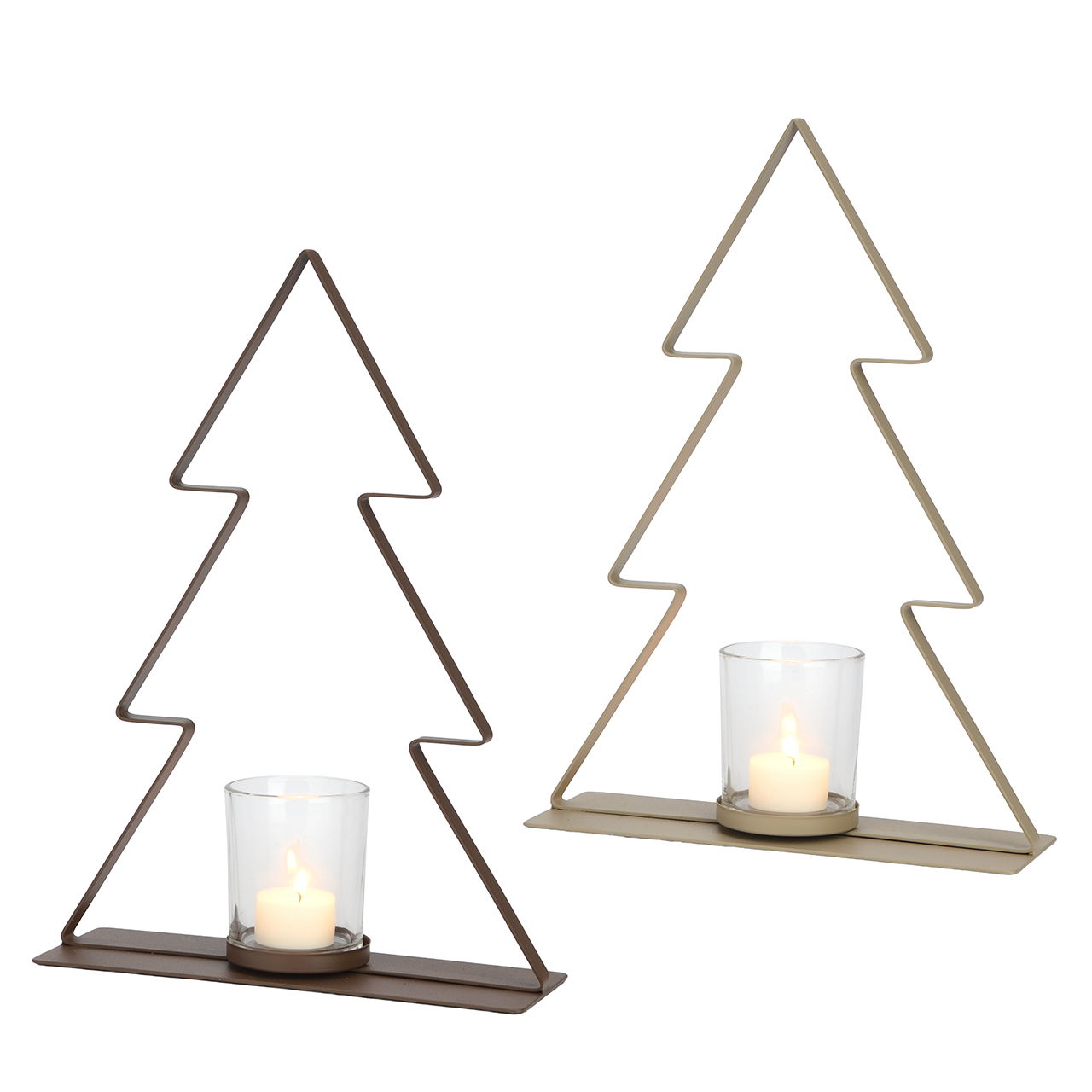 Metalen/glas lantaarn bruin/beige 2 assorti (B/H/D) 25x34x8cm Kerze, Dreieck, Lampe