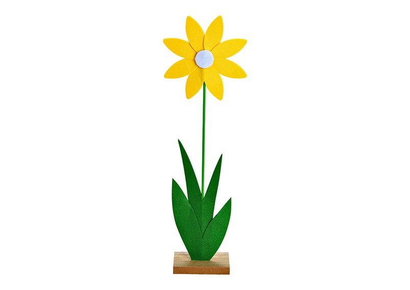 Fleur sur socle en bois en feutre, jaune (L/H/P) 18x58x7cm