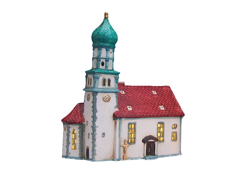 Église à Wasserburg/lac de Constance, en porcelaine, (L/H/P) 19x24x12 cm