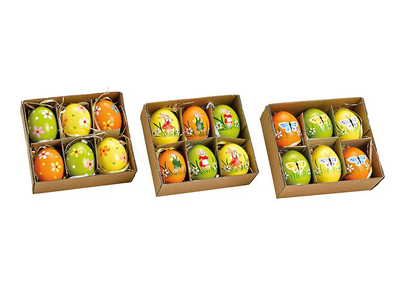 Juego de huevos de Pascua colgantes, Huevos naturales, 4x6x4cm, Juego de 6 colores, 3 pliegues, (c/h/d) 14x13x5cm