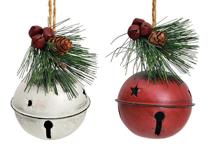 Weihnachtshänger Glocke aus Metall Rot, grün 2-fach, (B/H/T) 8x9x8cm Ø8cm