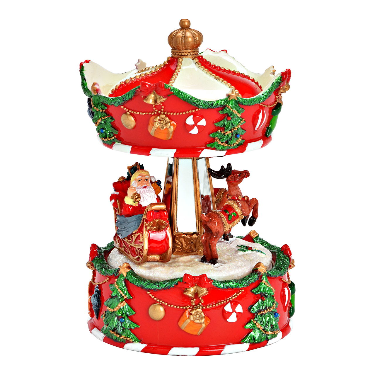 Boîte à musique Carrousel en poly, rouge (L/H/P) 11x16x11cm