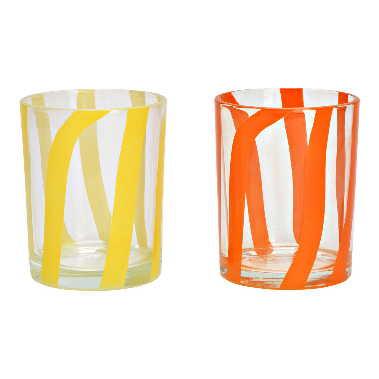 Windlicht gestreift aus Glas 2-fach, Transparent/Orange/Gelb (B/H/T) 10x12x10cm