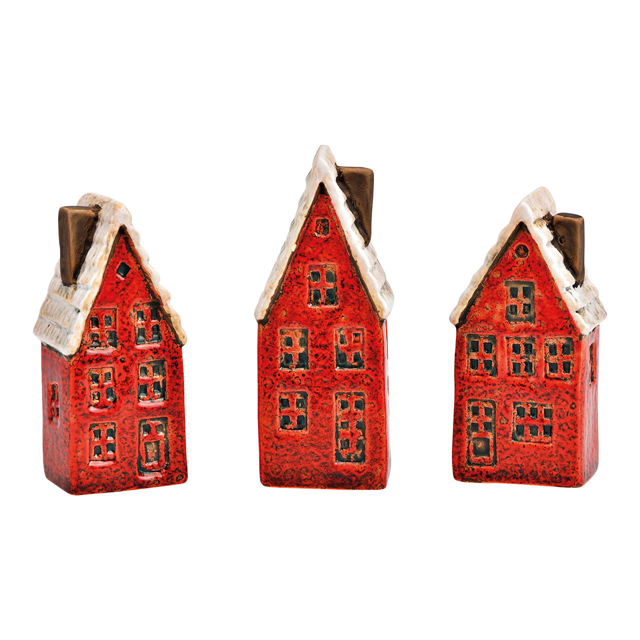 Casa, casa di città in terracotta rossa a 3 pieghe, (L/H/D) 4x10x3cm