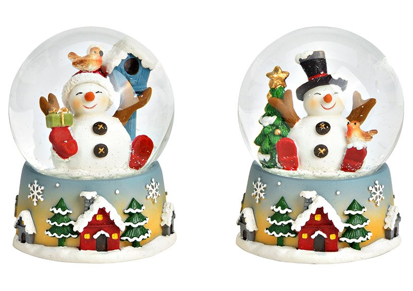 Snow globe snowman made of poly colorful 2-fold, (W/H/D) 7x9x7cm
