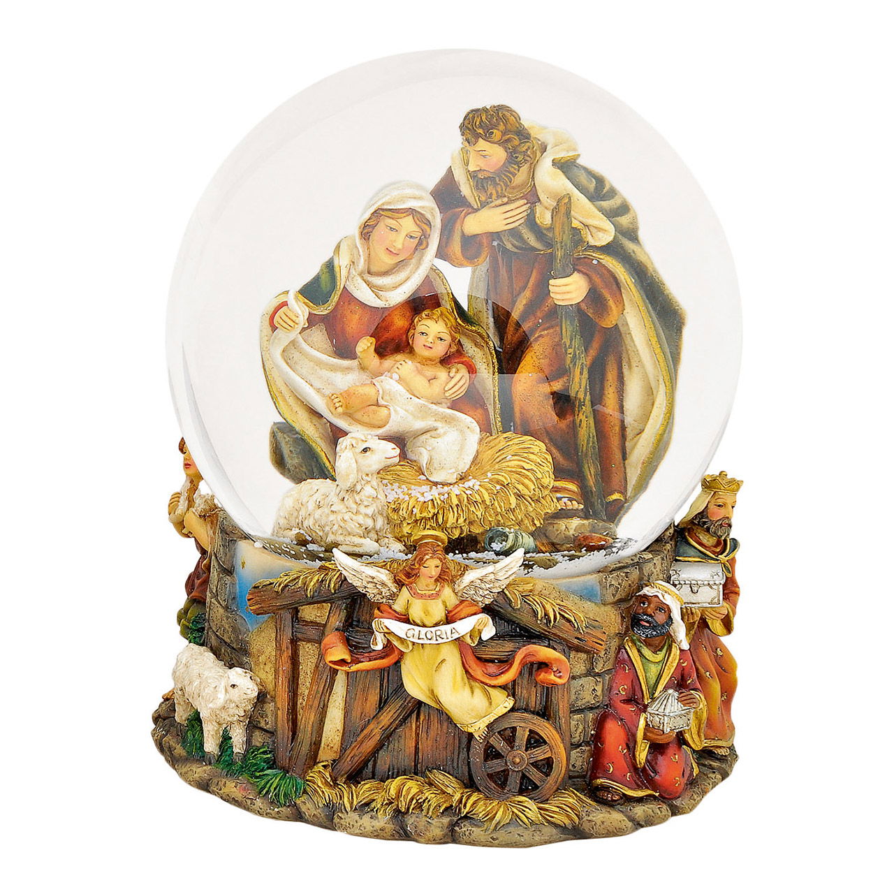 Muzikale klok/sneeuwbol kerststal van poly (B/H/D) 14x20x14 cm Muzikale klok/sneeuwbol kerststal van poly (B/H/D) 14x20x14 cm