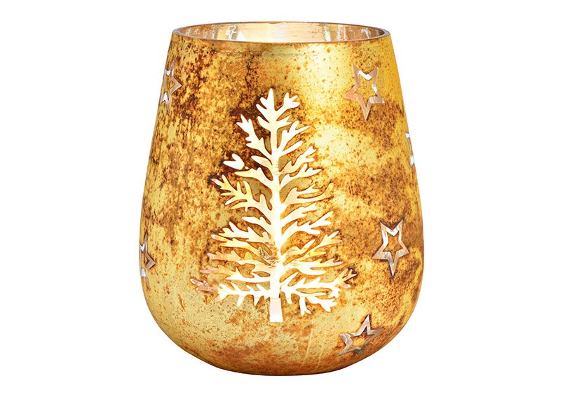 Lantaarn boom, ster decor gemaakt van glas goud (w/h/d) 13x15x13cm