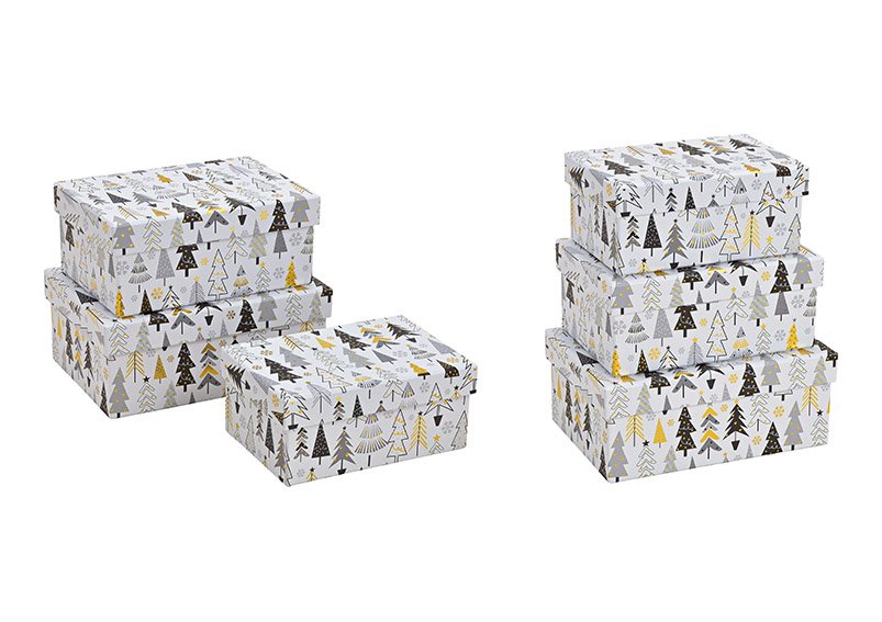 Juego de cajas de regalo de papel/cartón blanco con decoración de bosque, (c/h/d) 21x8x14cm