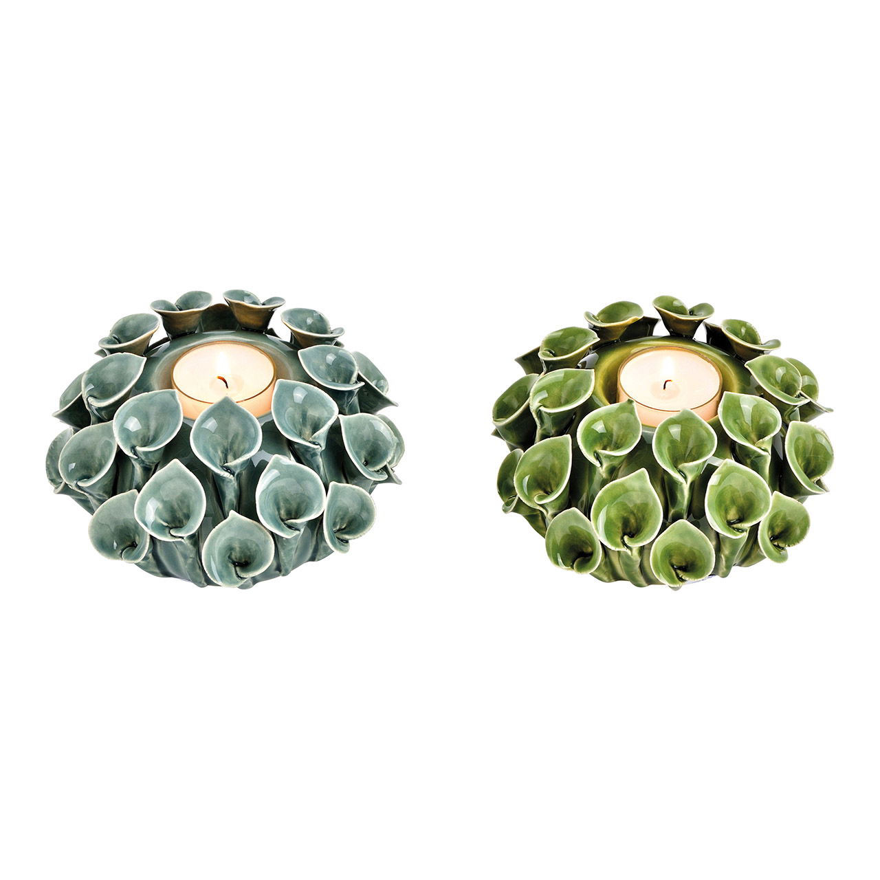 Bougeoir Fleur en céramique vert 2 fois, (L/H/P) 13x8x13cm Bougeoir Fleur en céramique vert 2 fois, (L/H/P) 13x8x13cm