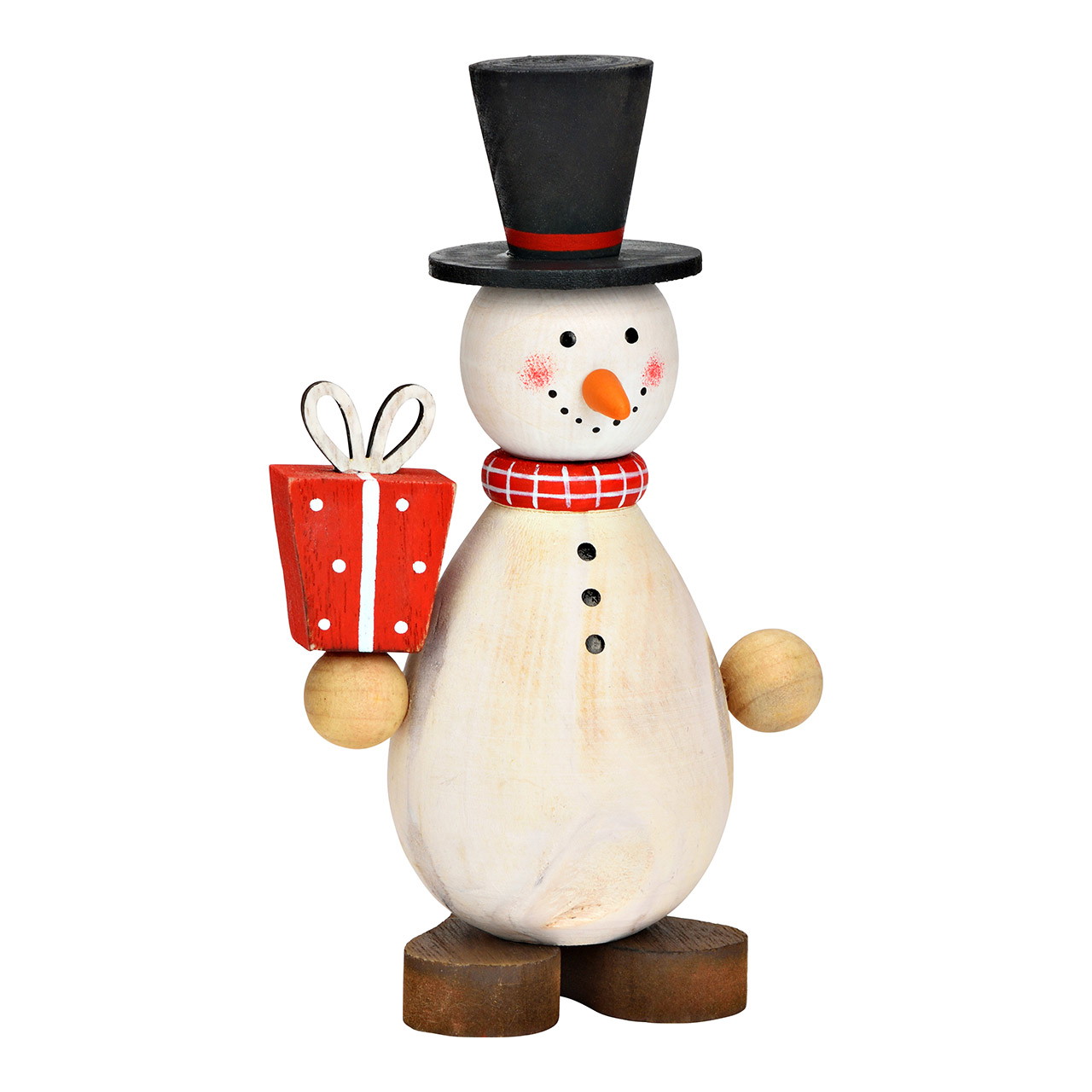 Wooden snowman figure, white/red (W/H/D) 10x16x6cm