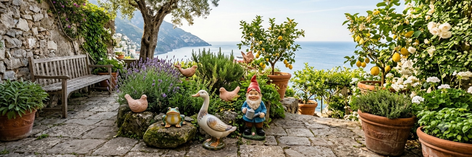 Garten, Statuen, Topfpflanzen, Stein-P才latz, Zitrusfrüchte