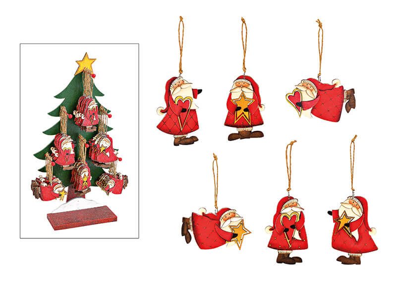 Weihnachtshänger Nikolaus 48 Stk. auf Baum Display aus Holz Bunt 6-fach, (B/H) 6x10cm