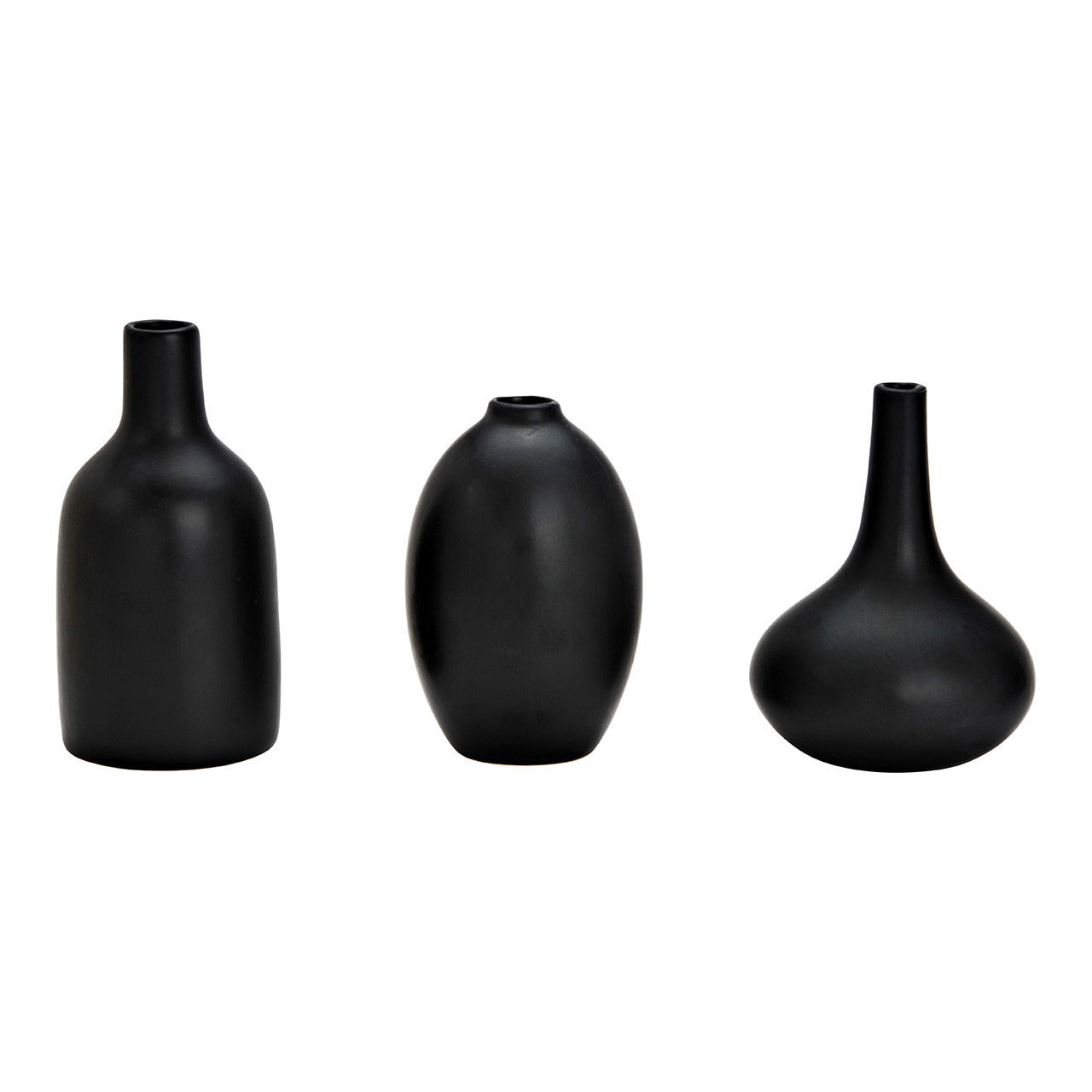 Set di 3 vasi in ceramica nera, (L/A/D) 9x12x9cm, 7x11x7cm, 7x14x7cm