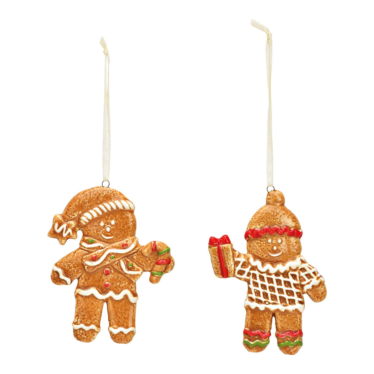 Christmas pendant gingerbread figure made of porcelain, 2-fold, brown (W/H/D) 7x10x1cm