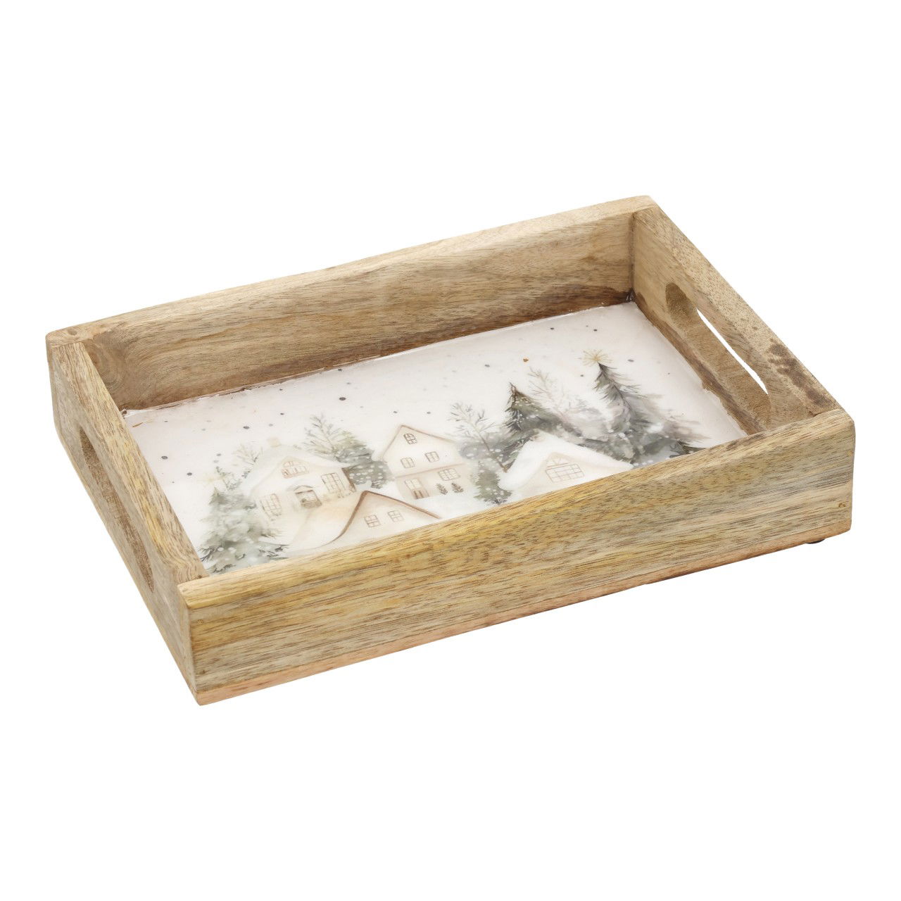 Doko Tablett Weihnachts Dekor aus Mangoholz Weiß (B/H/T) 22x4x16cm