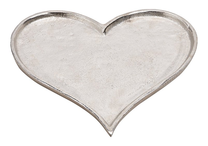 Plate heartshape aluminium silver 27x26x1cm