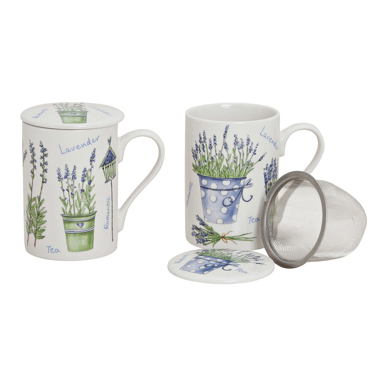 Lavendel porseleinen theemok, 2 geassorteerde kleuren, 10 cm, 250 ml Lavendel porseleinen theemok, 2 geassorteerde kleuren, 10 cm, 250 ml