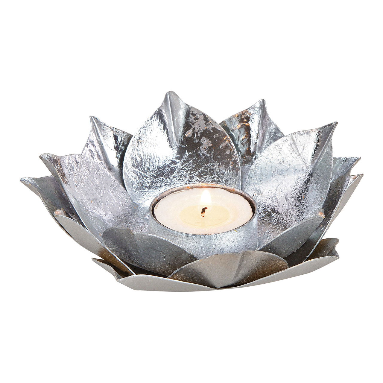 Teelichthalter Lotus aus Metall Silber (B/H/T) 13x4x13cm