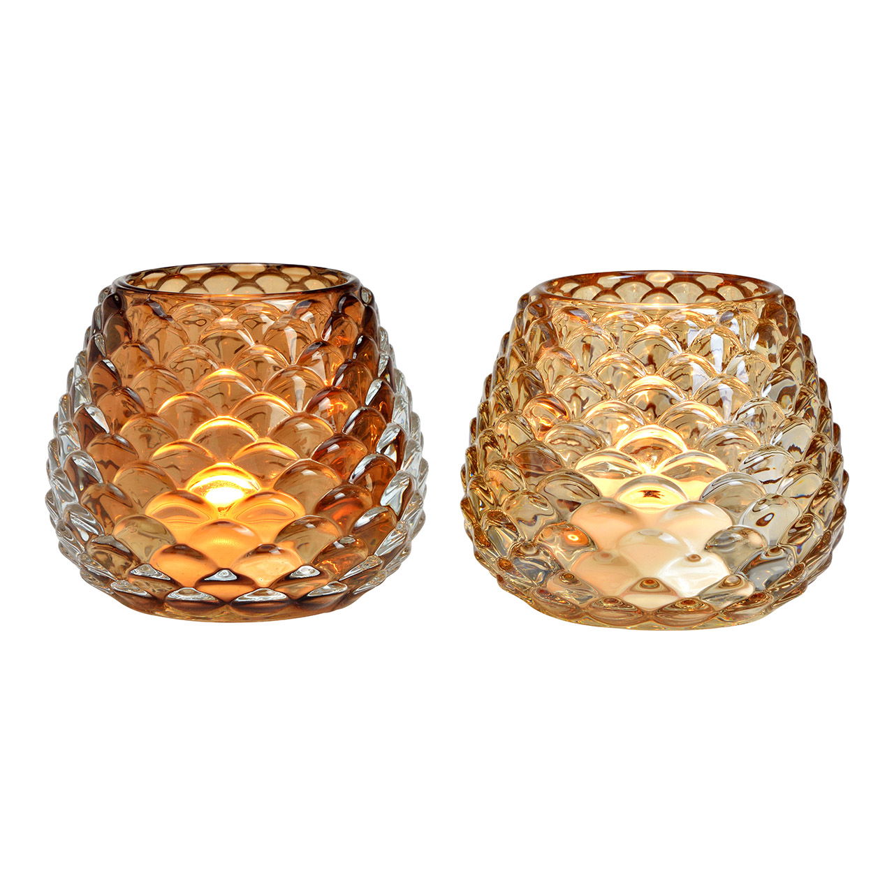 Windlicht Tannenzapfen aus Glas, 2-fach, Braun (B/H/T) 10x9x10cm