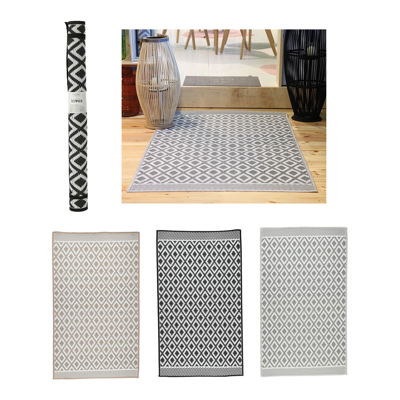 Tappeto per esterni in polipropilene bianco a 3 strati, (L/A) 90x150 cm Tappeto per esterni in polipropilene bianco a 3 strati, (L/A) 90x150 cm