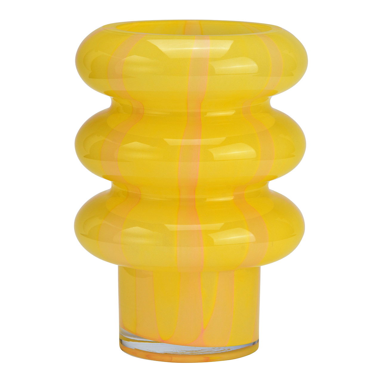 Vase gestreift aus Glas, Gelb/Apricot (B/H/T) 14x20x14cm Vase gestreift aus Glas, Gelb/Apricot (B/H/T) 14x20x14cm