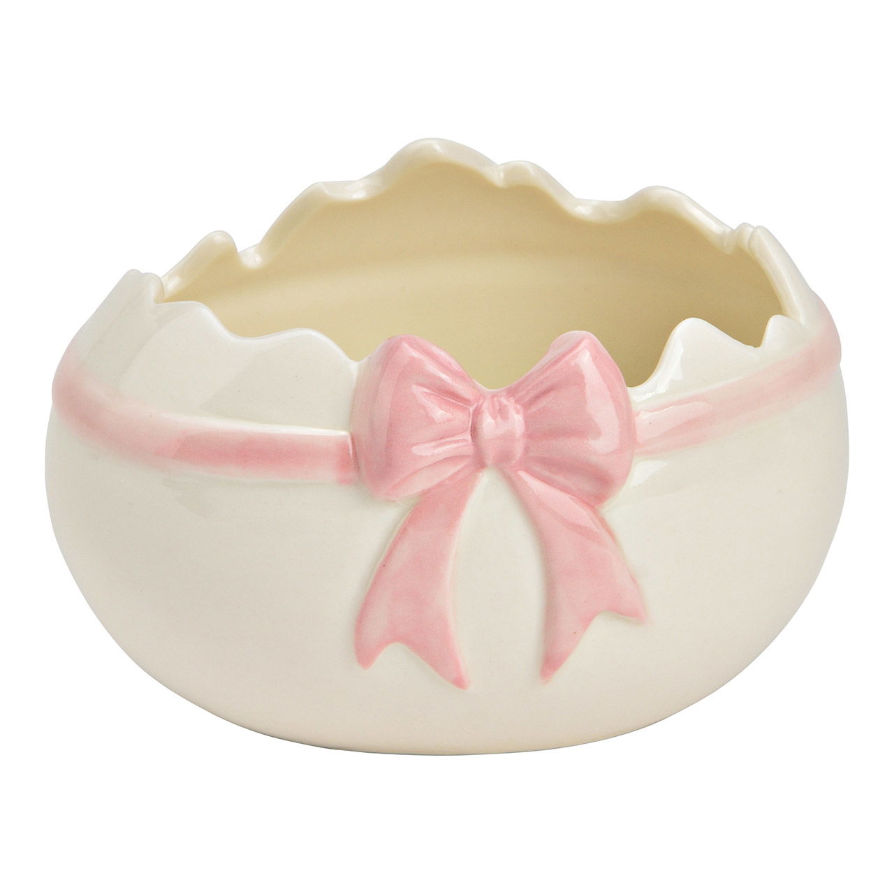 Porcelain egg bowl with bow, pink/white (W/H/D) 11x7x8cm Schale