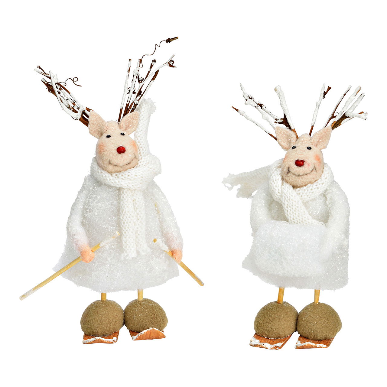 Moose on skis made of textile, 2-fold, white (W/H/D) 9x20x9cm Moose on skis made of textile, 2-fold, white (W/H/D) 9x20x9cm