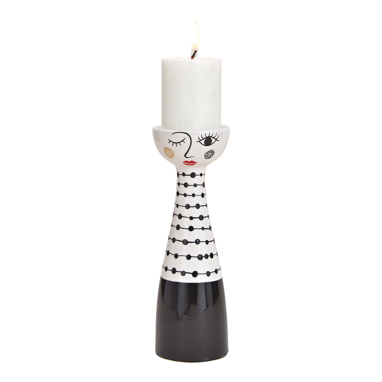 Candle holder woman made of ceramic black, white (W/H/D) 8x25x8cm