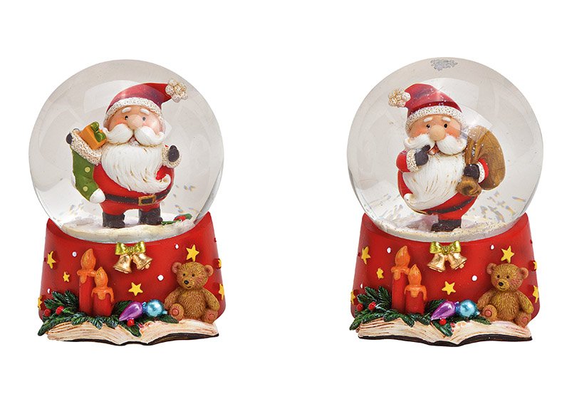 Globo di neve Babbo Natale in poli, vetro rosso 2 volte, (w/h/d) 6x9x7cm