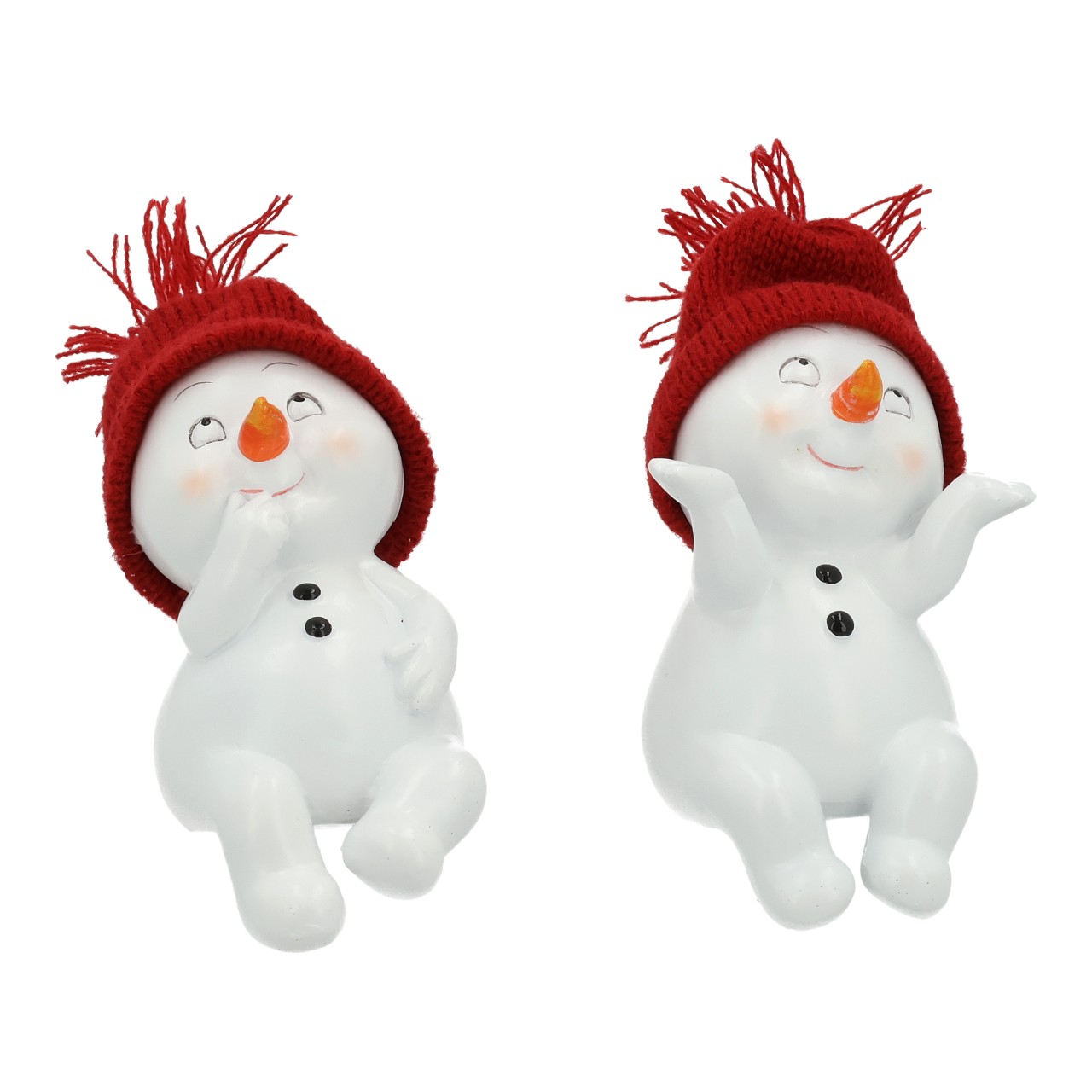 Schneemann Kantenhocker aus Poly Weiß 2-fach sortiert (B/H/T) 7x12x7cm Schneemann, Figur, Weihnachtsdeko, Rot, Hut