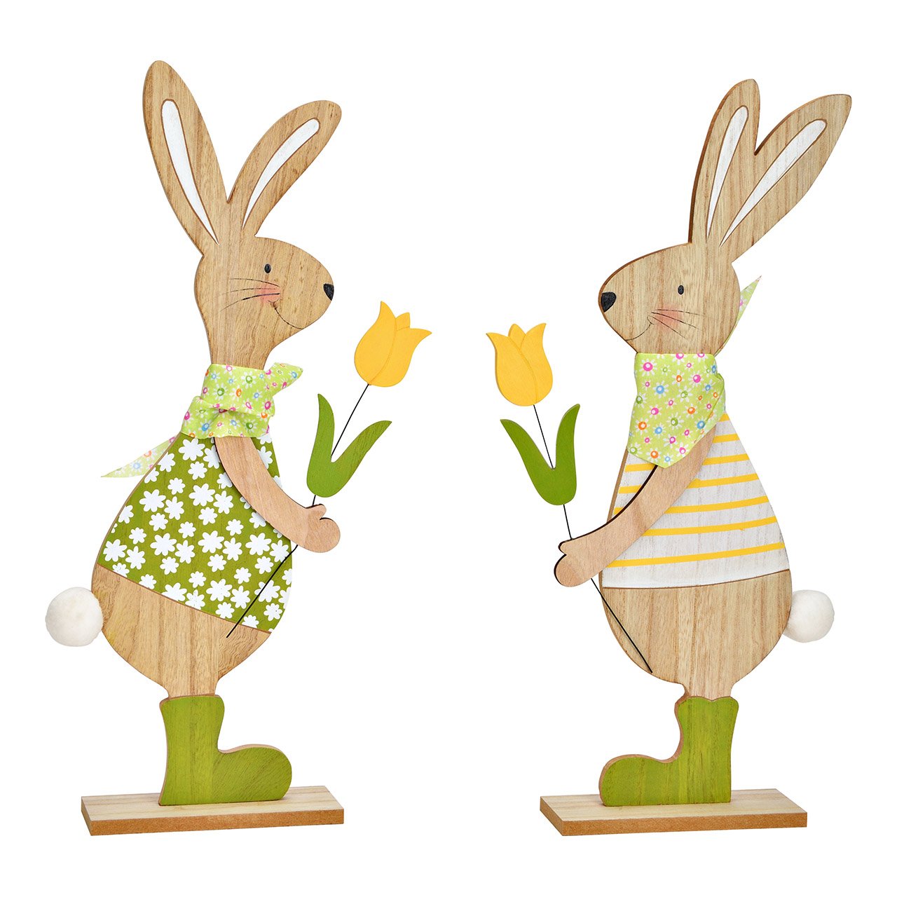 Wooden rabbit stand green, yellow 2-fold, (W/H/D) 18x44x6cm