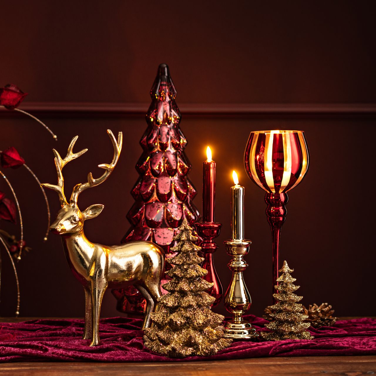 Deko, Weihnachtsdeko, Rotgold, Kerzenhalter, Kunststoff/Metall