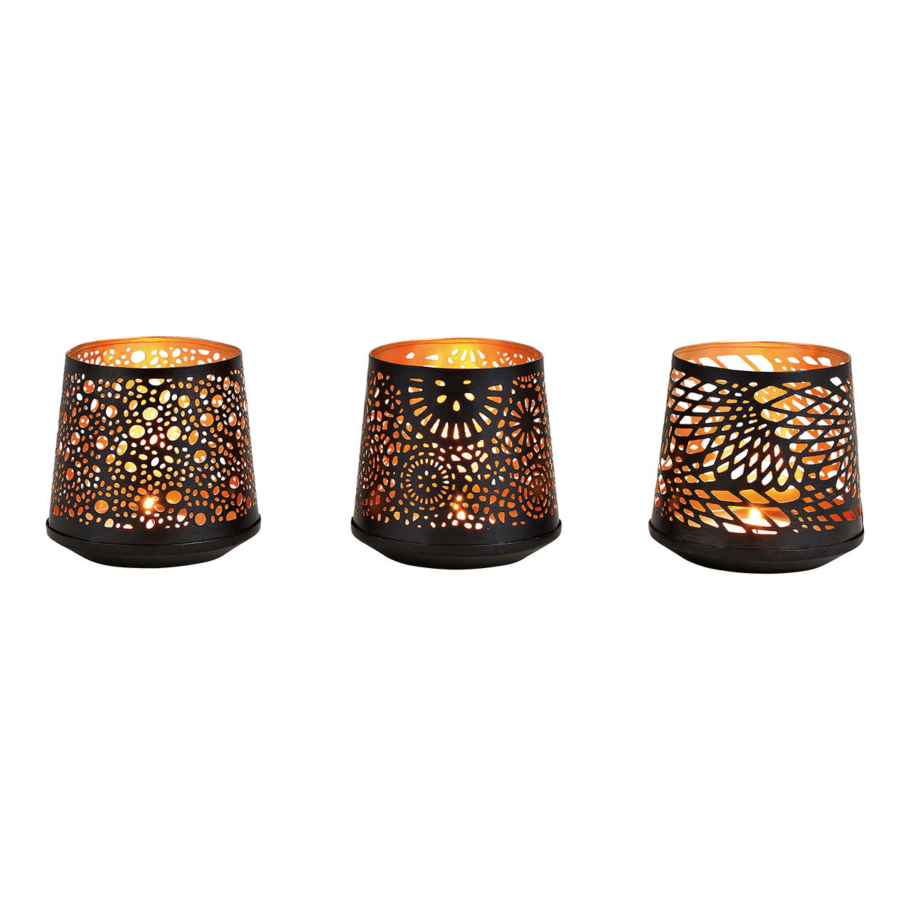 Windlicht aus Metall Schwarz,Gold 3-fach, (B/H/T) 10x11x10cm Windlicht aus Metall Schwarz,Gold 3-fach, (B/H/T) 10x11x10cm