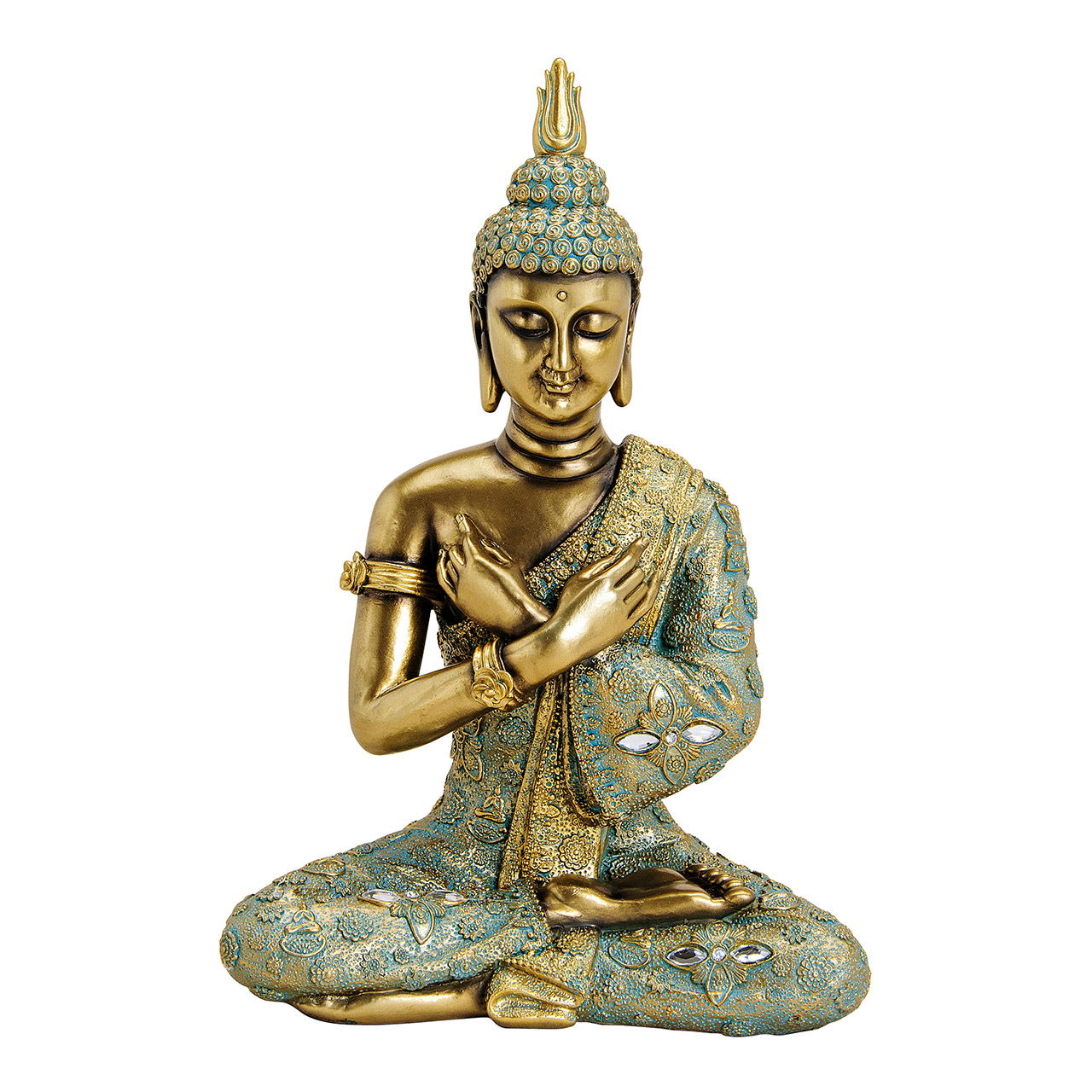 Buddha sitting made of poly gold (W/H/D) 23x33x14cm