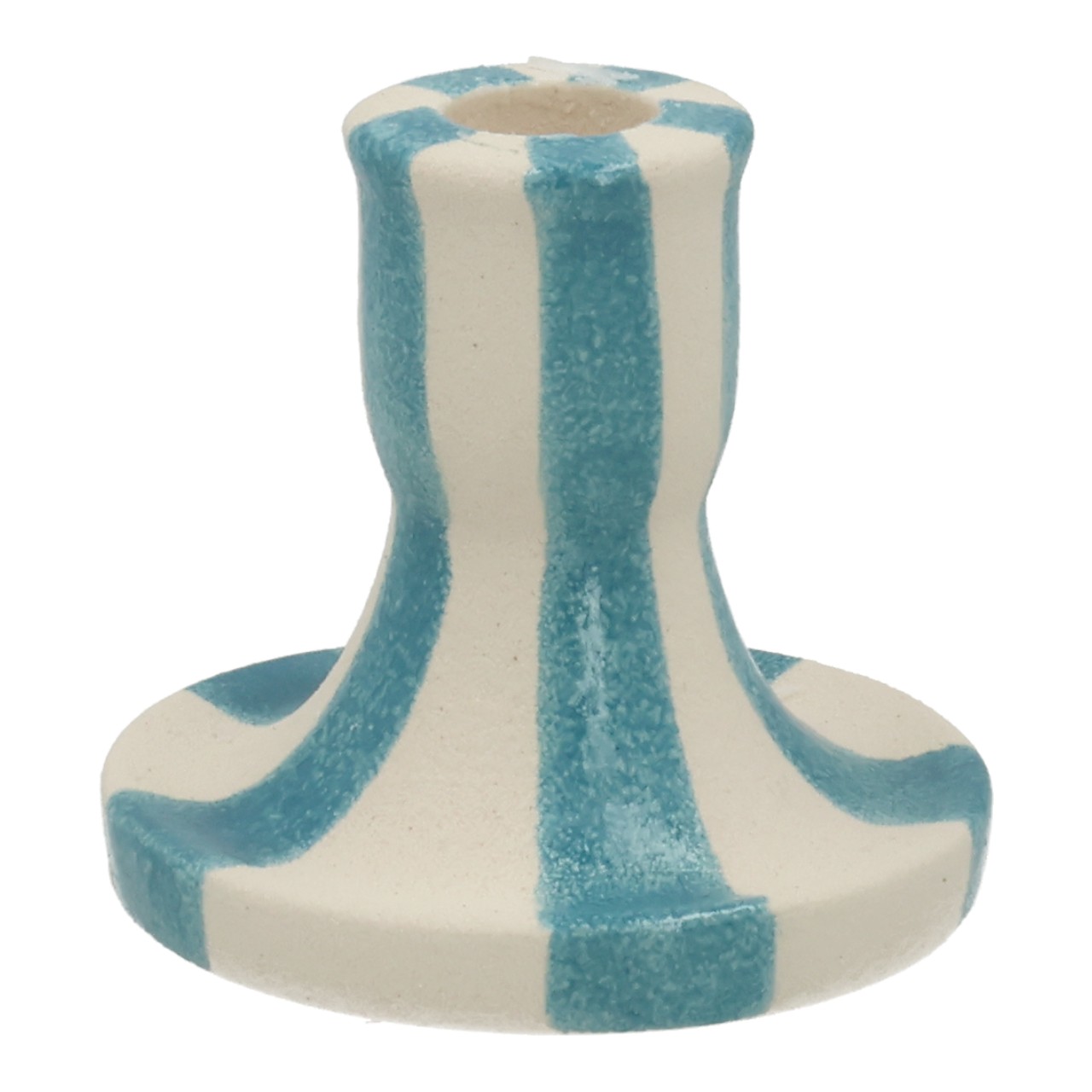 Kerzenhalter gestreift aus Keramik Blau (B/H/T) 8,5x8x8,5cm Kerzenhalter, Standfuß, gestreift, blau-weiß, Keramik