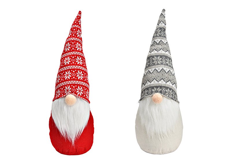 Gnome of textile grey, red 2-fold, (W/H/D) 16x50x16cm