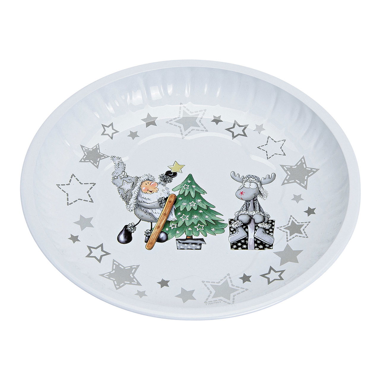 Assiette décorative motif Père Noël/Élan en métal, gris (L/H/P) 25x3x25cm