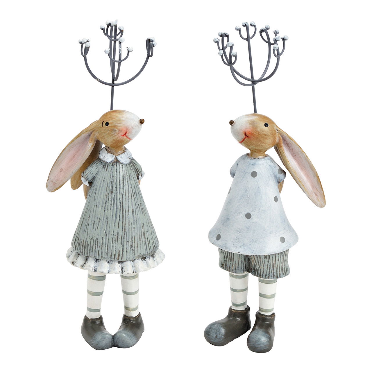 Hase Mädchen und Junge aus Poly grau 2-fach, (B/H/T) 6x19x5cm