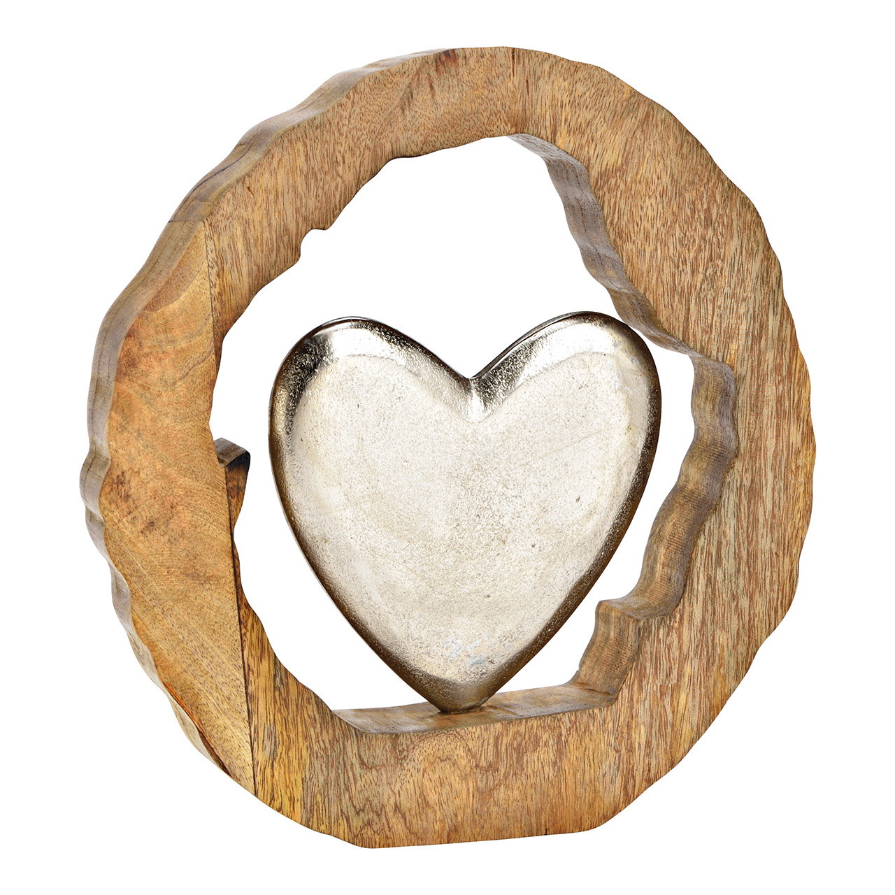 Aufsteller Herz in Mangoholz Kreis aus Metall Silber (B/H/T) 28x29x5cm Aufsteller Herz in Mangoholz Kreis aus Metall Silber (B/H/T) 28x29x5cm