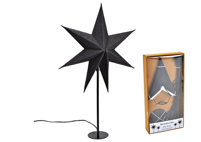 Lampe sur pied Étoile lumineuse 7 branches 45cm en papier/carton, jute, métal noir (L/H/P) 45x66x15cm