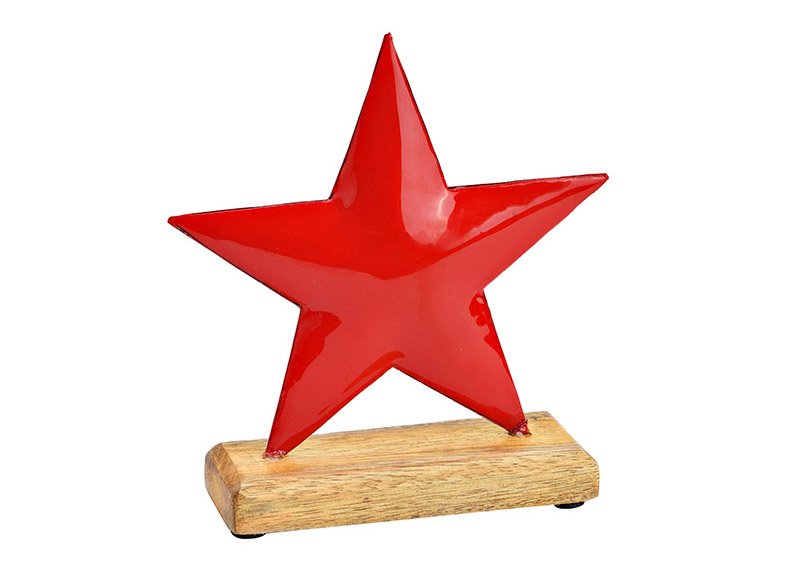 Aufsteller Stern auf Mangoholzsockel aus Metall rot (B/H/T) 16x15x5cm
