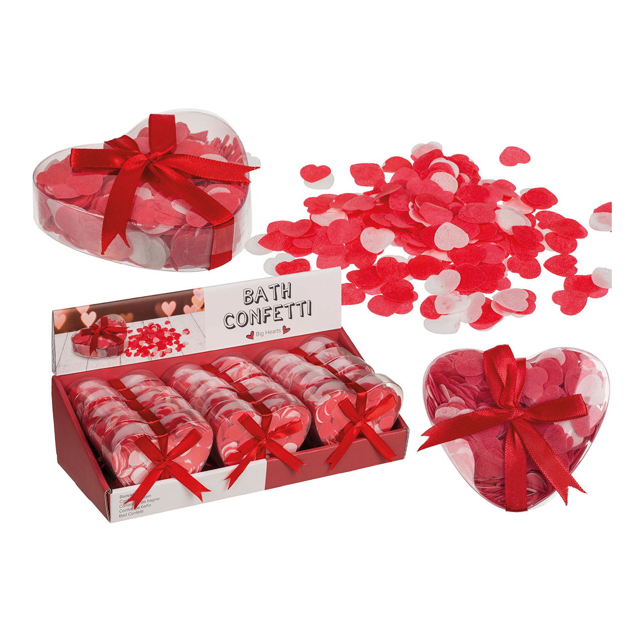 Bath confetti hearts approx. 20g in plastic box 15 pieces in display Bath confetti hearts approx. 20g in plastic box 15 pieces in display