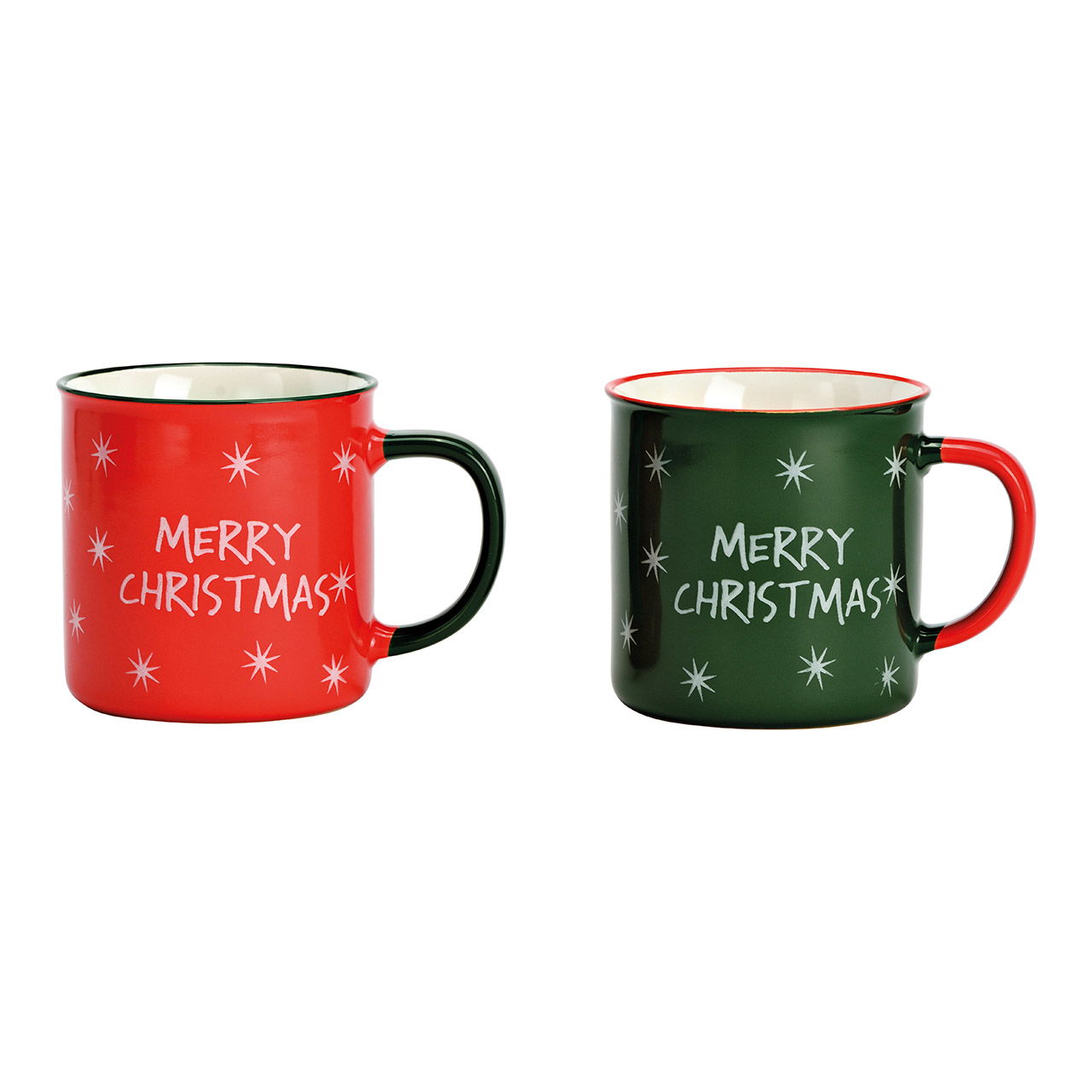 Jumbo taza, Feliz Navidad de gres verde, rojo 2 pliegues, (A/A/P) 13x10x10cm, 540 ml