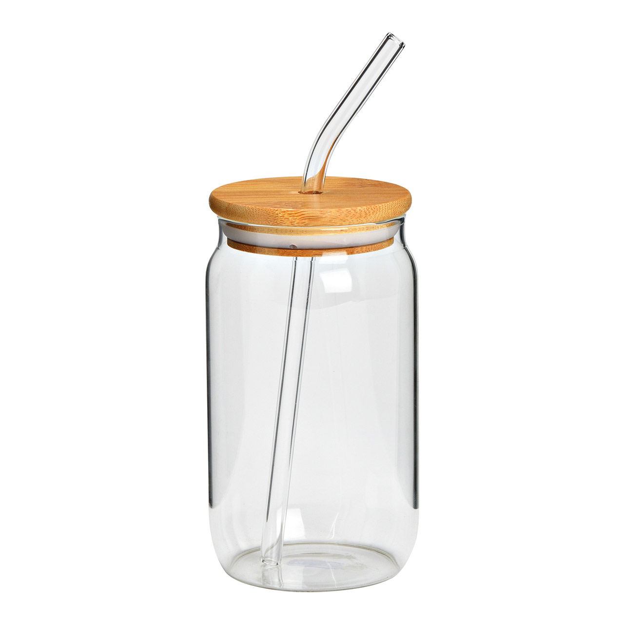 Drinkglas met bamboe deksel en glazen rietje, transparant (B/H/D) 8x13x8cm 470ml Drinkglas met bamboe deksel en glazen rietje, transparant (B/H/D) 8x13x8cm 470ml