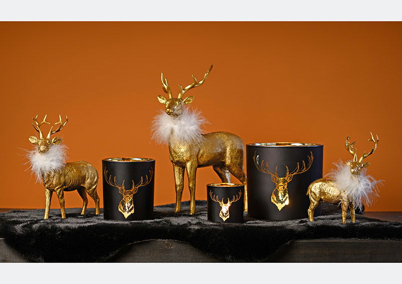 Cerf en poly or (L/H/P) 16x21x8cm