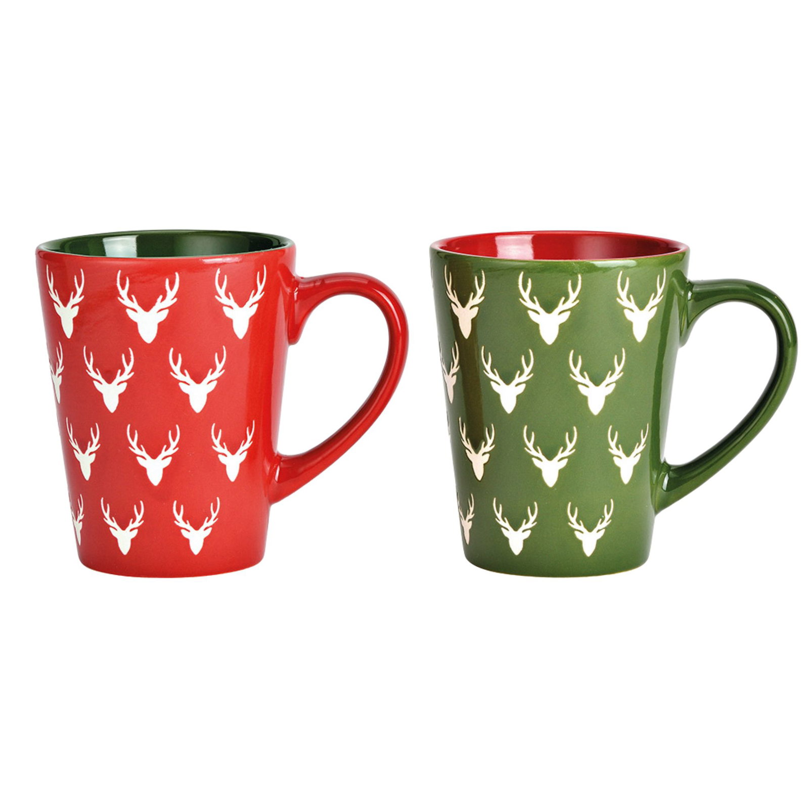 Tasse Hirschmotiv aus Steingut, Rot-Grün, 2-fach, 360 ml Pokal, Getränk, Kaffee, Kaffeetasse