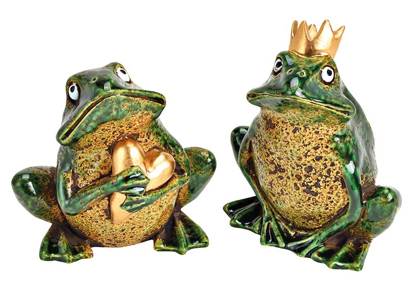 Frog ceramic green 2-fold, (W/H/D) 14x17x11cm