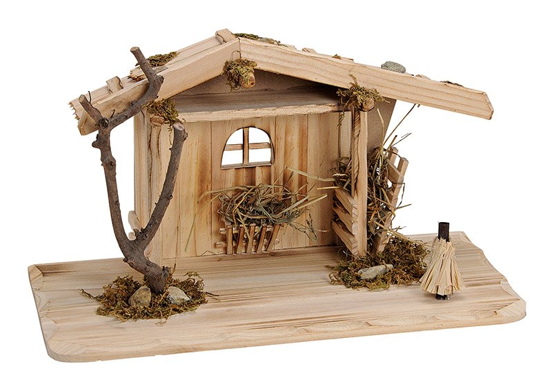 Nativity barn, natural wood, (w/h/d) 41x22x19cm
