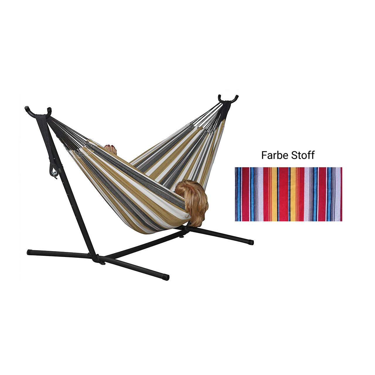 Kit hamac complet, surface de couchage 190x80cm en métal, textile multicolore, bandes fines (l/h/p) 260x100x100cm